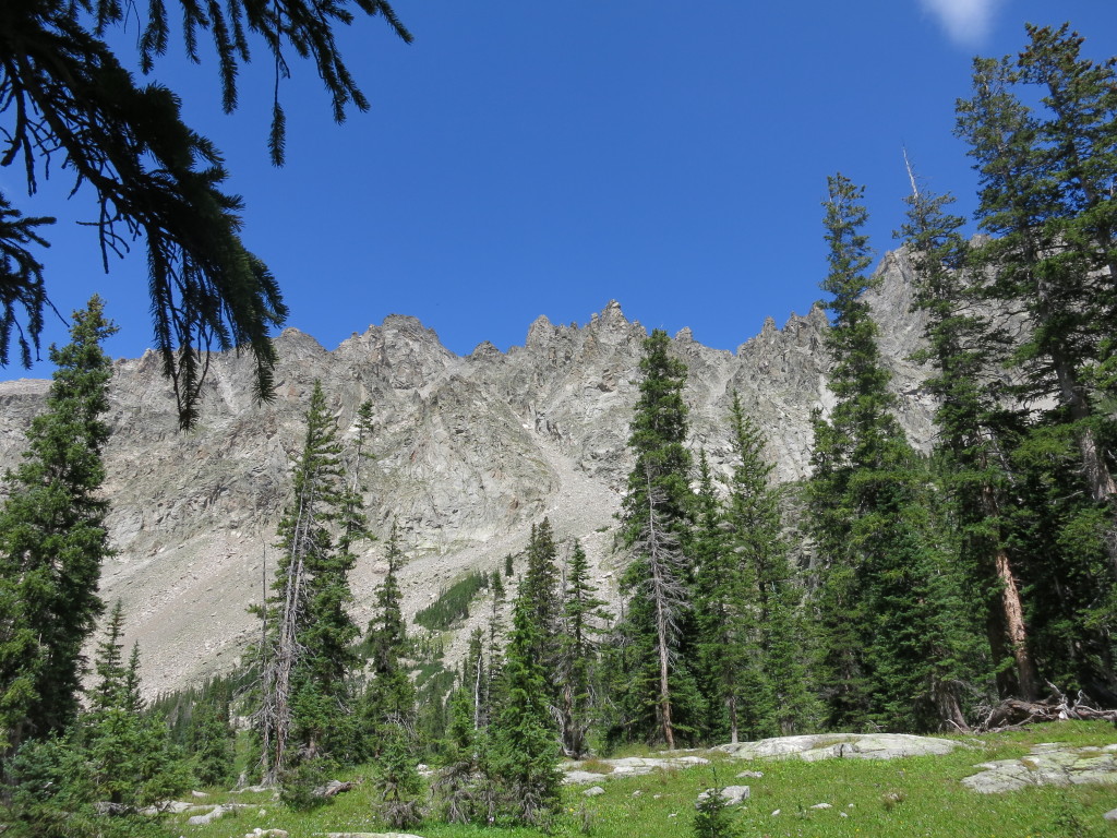 Serrated peaks and blue skies